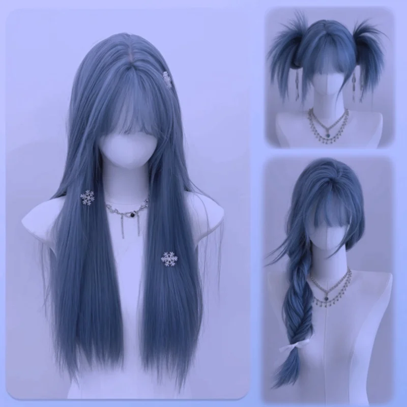 Braiding Hair Kanekalon - Peruca Azul com Franja Longa e