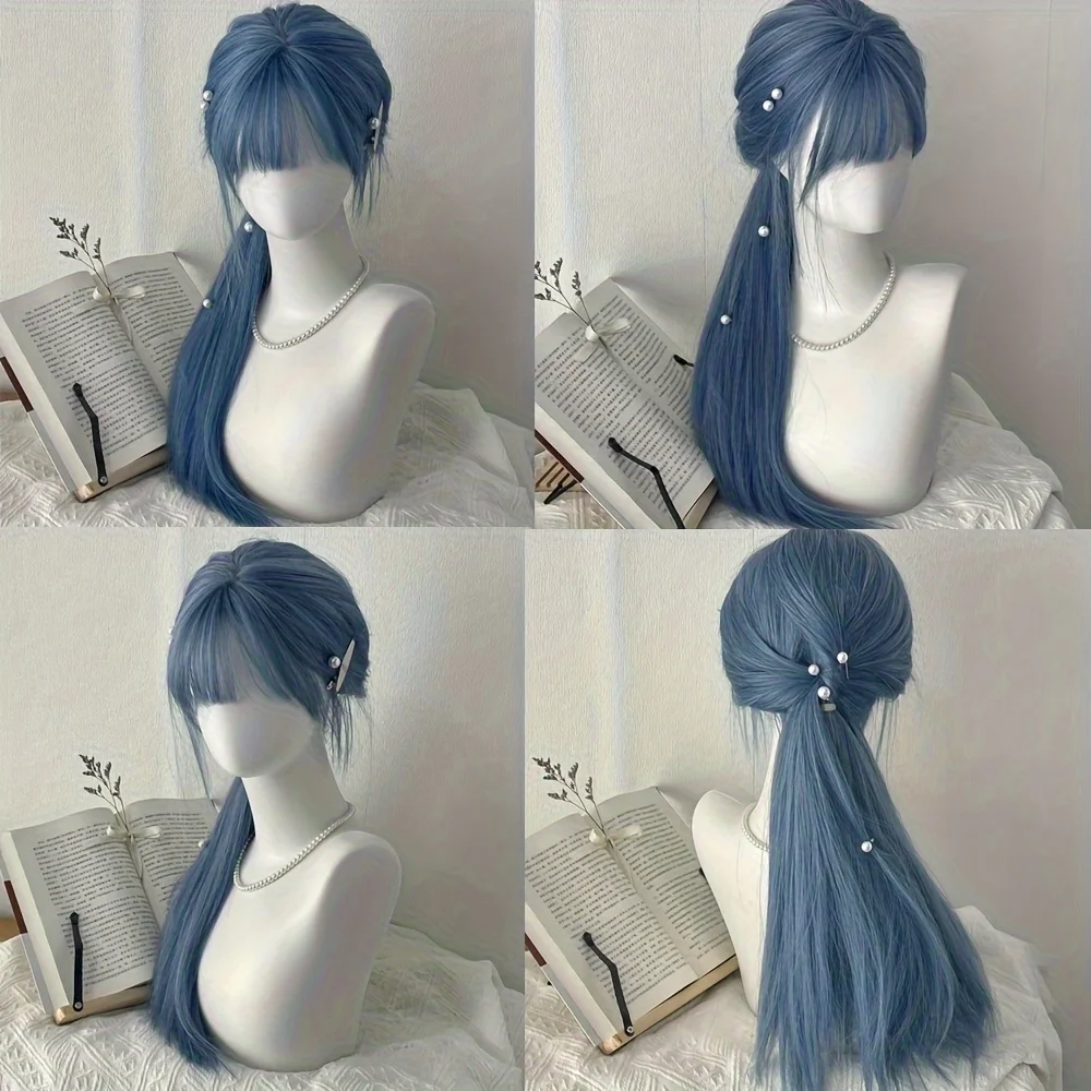 Peruca Azul com Franja Longa e - Braiding Hair Kanekalon avaliação e preço